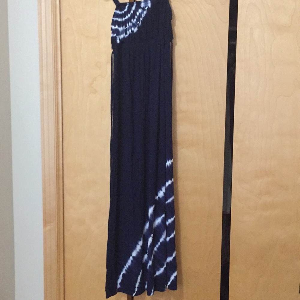 Navy blue and white maxi dress.